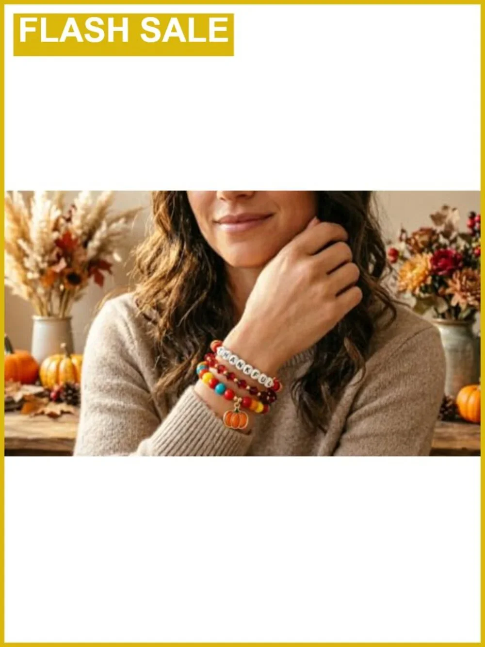 Thankful Beaded Charm Bracelet Set Gold Tone Stackable Thanksgiving